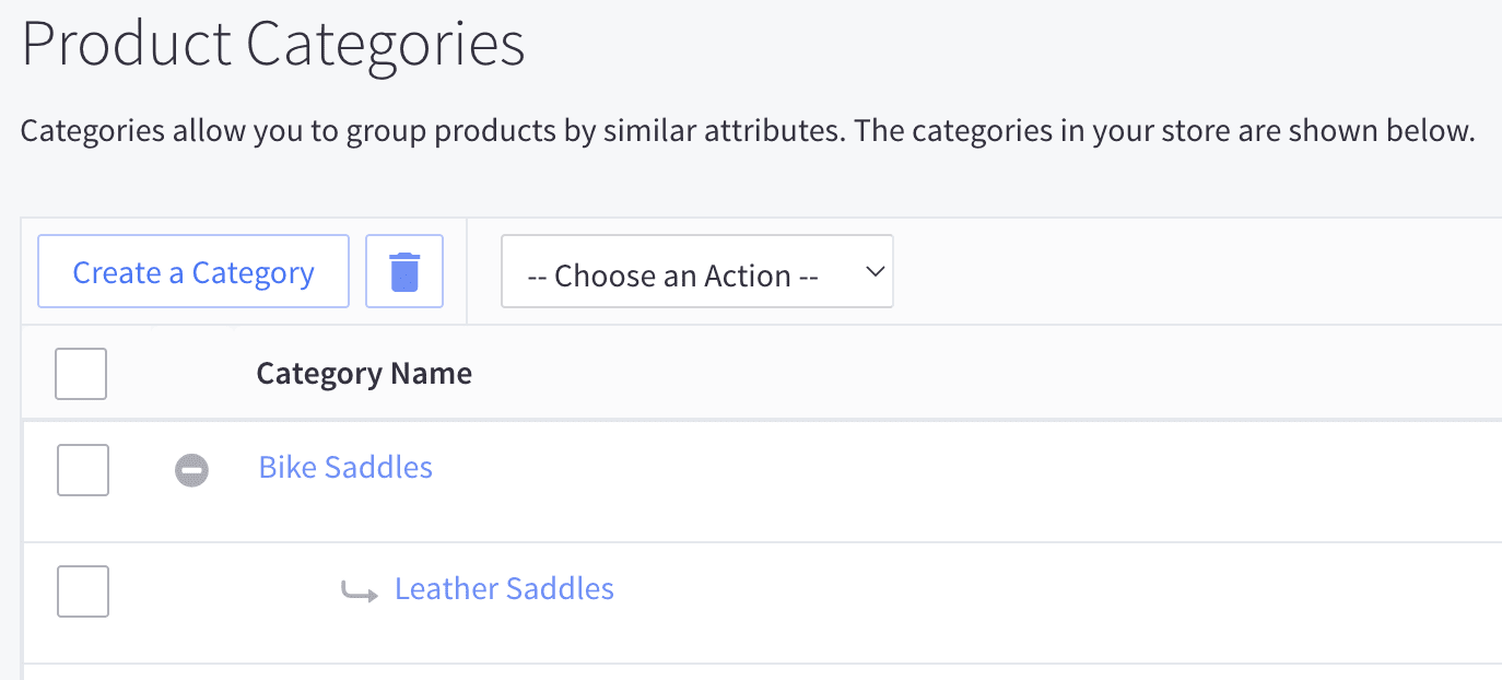 BigCommerce categories and subcategories
