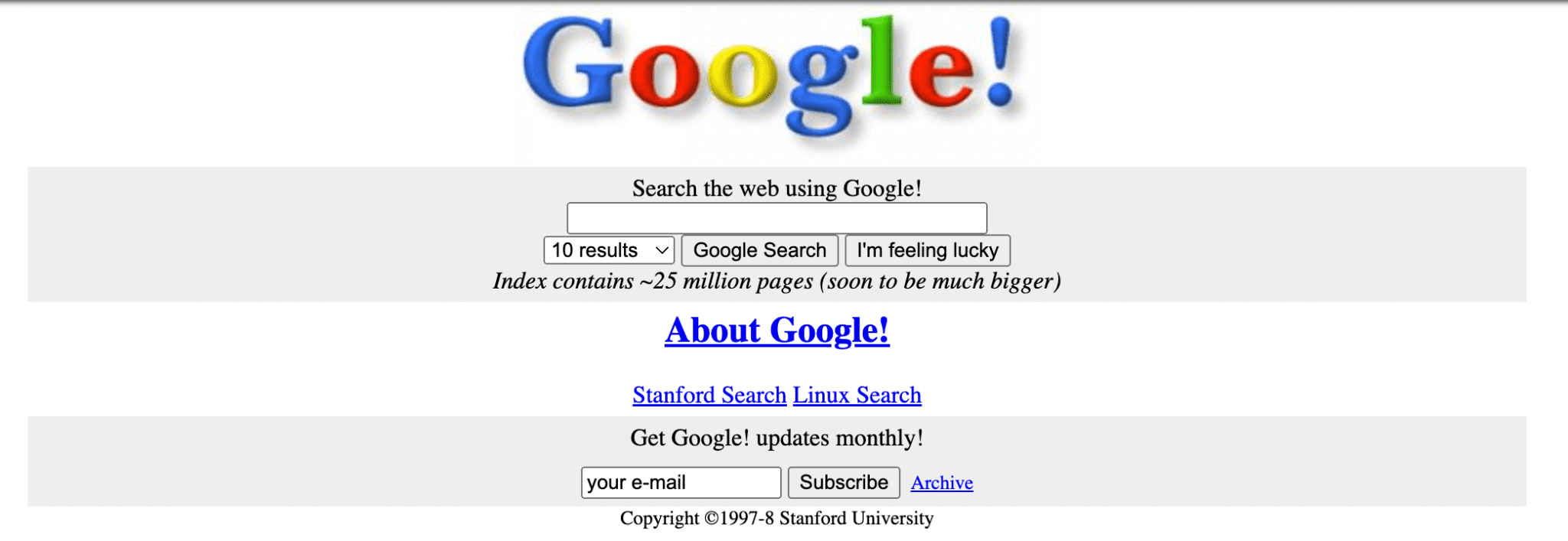classic google homepage