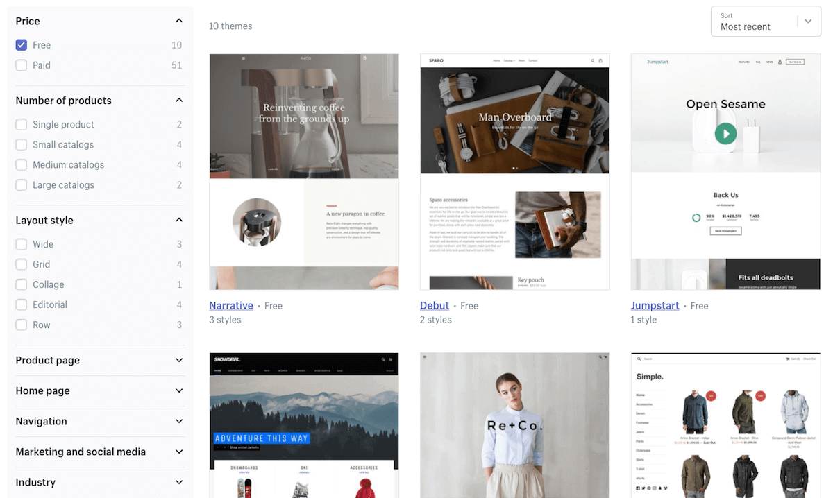 Shopify’s free templates