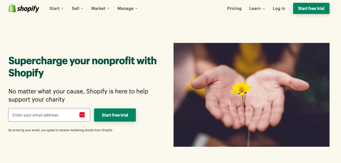 shopify nonprofit website