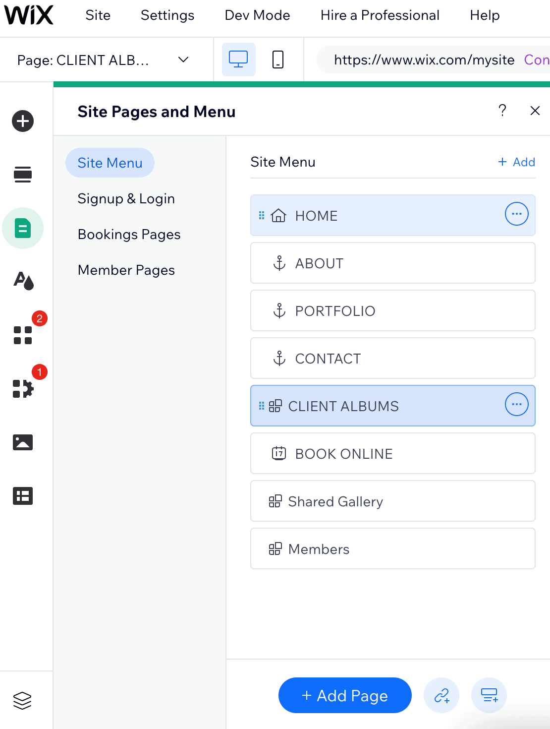wix menu navigation