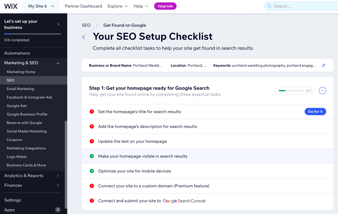 wix seo checklist steps