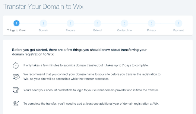 wix transfer a domain namne